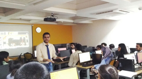 Hacking Club's director Surya Pratap Singh giving ethical hacking and cyber security lecture at NDIM (New Delhi Institute of Management)